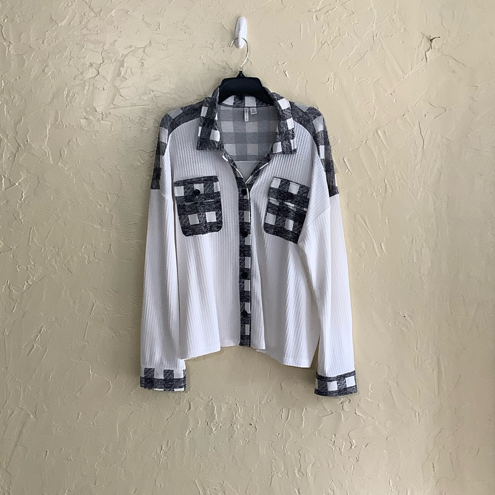 Cato Black and White Plaid Button Down Shirt